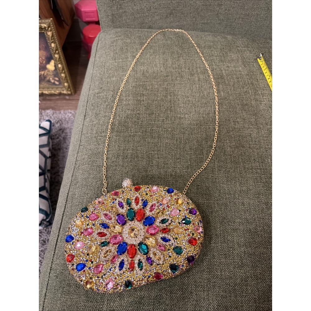 Women Evening Purse Diamond Crystal Evening Wedding Clutch Handbag Shoulder Bag - Picture 6 of 12